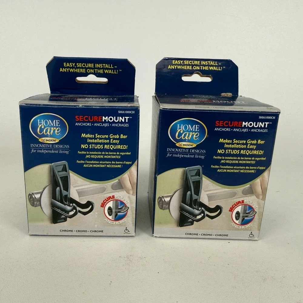 2x MOEN SMA1000CH Home Care SecureMount Grab‎ Bar Secure Mount Anchor Chrome